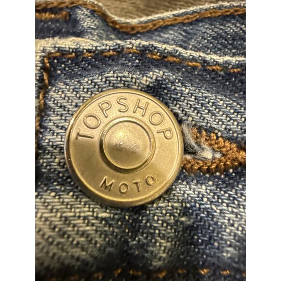 Topshop Moto-Wmns Rosa Shorts-Denim Med Wash-Cuffed Raw Hem Distressed-US 2/UK 6 - Picture 11 of 16